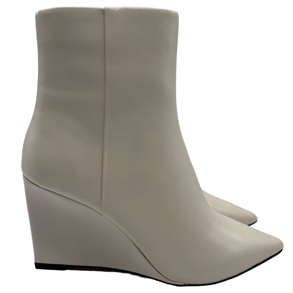 Sanctuary Women's Boots Pacer White Leather Ankle Wedge Zip Point Toe Size 6.5 - Picture 2 of 10